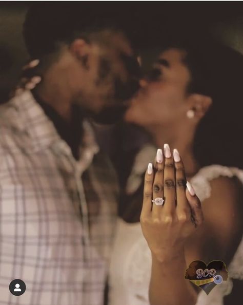 Black love, black engagement, melanin wedding, African American wedding ring Black Love Engagement, Engagement Rings African American, Wedding Ring Black Women Hand, Black Woman Engaged, Black Proposal, Wedding Rings On Black Women Hands, Engagement Black Couples, Engagement Ring On Black Woman Hand, Healthy Black Love