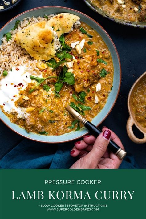 Slow Cooker Lamb Korma, Lamb Korma Slow Cooker, Lamb Pressure Cooker Recipes, Lamb Korma Indian, Lamb Korma Recipe, Pressure Cooker Curry, Pressure Cooker Lamb, Lamb Korma, Multi Cooker Recipes