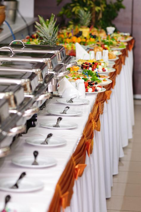 Catering wedding. Chafing dishes at table ready for wedding catering , #Affiliate, #Chafing, #wedding, #Catering, #dishes, #catering #ad Wedding Buffet Table Decor, Buffet Table Arrangement, Wedding Tips For Vendors, Wedding Buffet Table, Catering Table, Decoration Buffet, Food Set Up, Buffet Table Decor, Home Catering