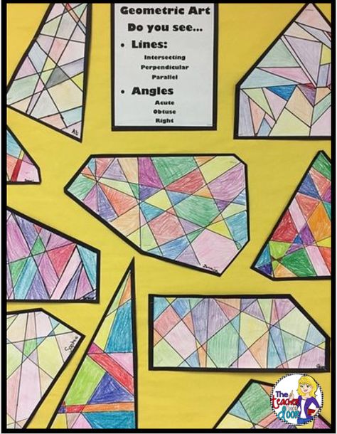 Lots of great ideas for adding art to the classroom! Math and art are a great fit! Geometry Art Projects, Math Art Projects, Geometry Projects, Geometry Activities, 4th Grade Art, Fourth Grade Math, Math Projects, Ecole Art, Math Geometry