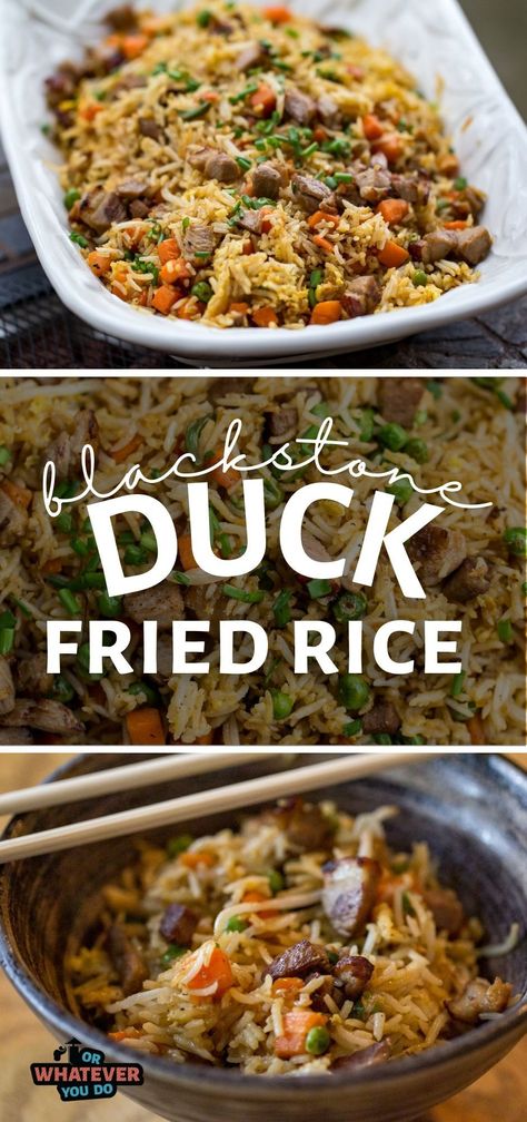 Duck Fried Rice Recipe, Duck Fried Rice, Teppanyaki Recipe, Grains Recipes, Jasmine Rice Recipes, Basmati Rice Recipes, Outdoor Cooking Recipes, Game Meat, Blackstone Grill