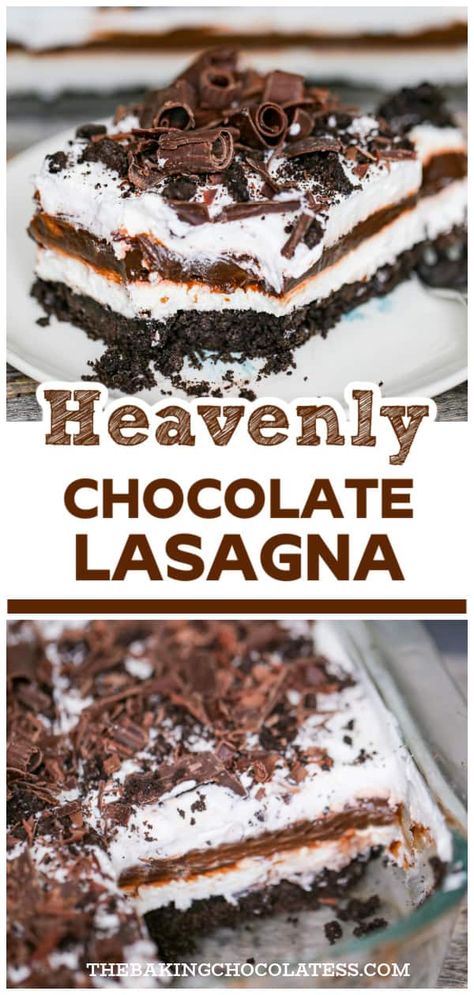 Chocolate Lasagna Layered Dessert No Bake Chocolate Lasagna Recipe, No Bake Chocolate Lasagna, Chocolate Lasagna Dessert, Lasagna Dessert, Layered Dessert Recipes, Chocolate Lasagna Recipe, No Bake Chocolate Desserts, Layered Dessert, Chocolate Lasagna