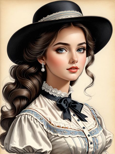 A creion draw of a beautiful girl and the nineteenth century... by Angel Maya - Playground Eden Moon, Moon Lee, Stickers Scrapbook, Character Inspo, One Image, Create Art, Image Generator, Vintage Beauty