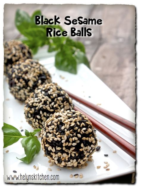 Black Sesame Rice Balls Sesame Rice, Sesame Balls, Vegan Asian, Kitchen Black, Black Rice, Black Sesame, Rice Balls, Healthy Kitchen, Balls Recipe