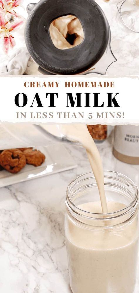 Homemade Oat Milk- in less than 5 minutes! - Good Food Baddie Honey Almond Granola, Homemade Oat Milk, Oat Milk Recipe, Diy Foods, Bob S, Homemade Syrup, Vegan Milk, Medjool Dates, Fresh Milk