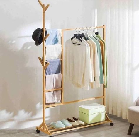 Wooden Clothes Rack, Clothing Rack Bedroom, Standing Clothes Rack, Portable Clothes Rack, Clothes Hanger Rack, Entryway Coat Rack, Wood Clothes, Living Room Size, Hanger Storage