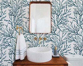 Bath Wallpaper, Sea Life Wallpaper, Spare Bathroom, Deco Marine, Coastal Wallpaper, Coral Wallpaper, Marine Sea, Coastal Bathrooms, Boho Wallpaper