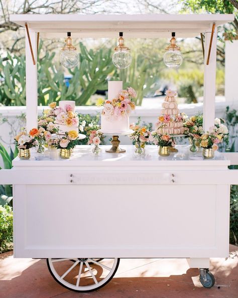 Ruze Cake House on Instagram: “Wedding season is already in full swing! Love seeing the dessert cart at so many events!” Catering Cart, Dessert Cart, Drink Cart, Ice Cream Cart, Cake House, Candy Cart, Flower Cart, Instagram Wedding, Food Cart