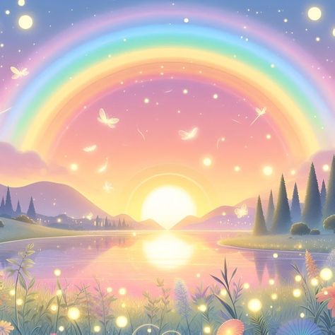 Rainbow Illustration Art, Rainbow Photography Nature, Pastel Rainbow Aesthetic, Whimsical Photography, Rainbow Illustration, List Background, Rainbow Photography, Pastel Landscape, Rainbow Sky