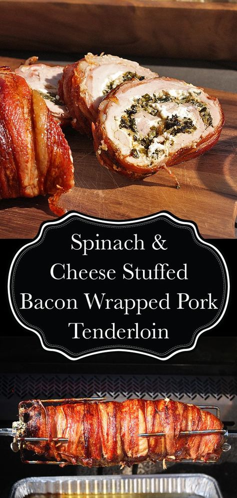 Grilled Pork Tenderloin Recipes, Bbq Rotisserie, Bacon Wrapped Pork Tenderloin, Bacon Wrapped Pork, Pork Bbq, Stuffed Pork, Pork Loin Recipes, Wrapped In Bacon, Bacon Recipe