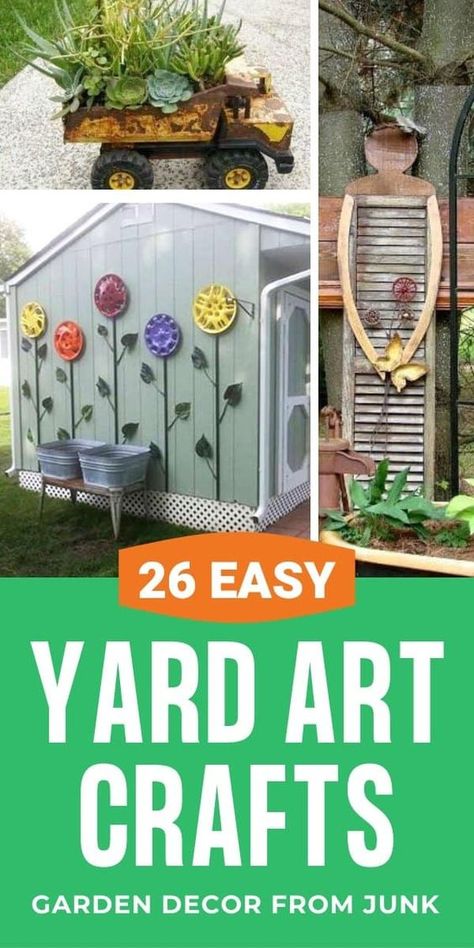 Diy Yard Art Ideas, Yard Art Ideas, Decor Garden Ideas, Diy Garden Decor Projects, Diy Yard Art, Taman Diy, Yard Art Crafts, Garden Junk, Garden Wallpaper