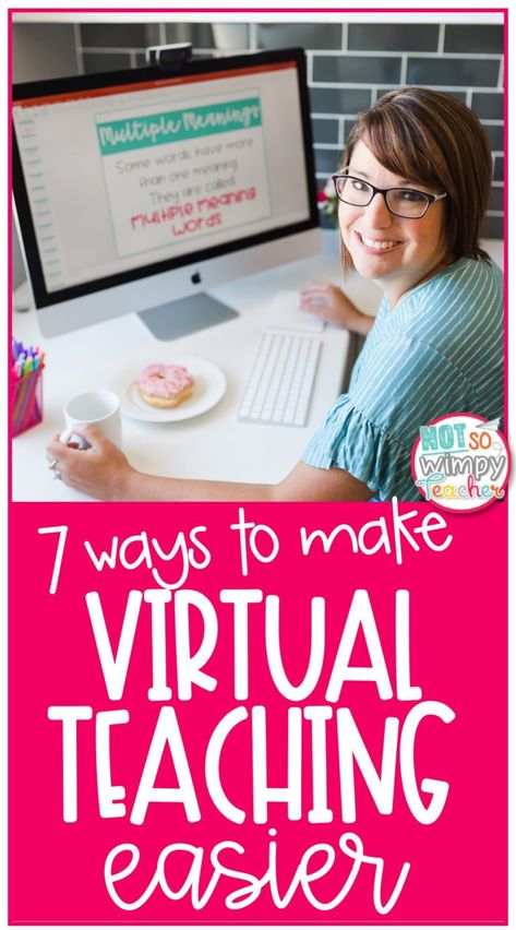 7 Ways to Make Virtual Teaching Easier - Not So Wimpy Teacher Private Teacher, Lead Teacher, Virtual Teaching, Grammar Skills, Teachers Aide, Ela Teacher, Virtual Classroom, Online Classroom, High School Classroom