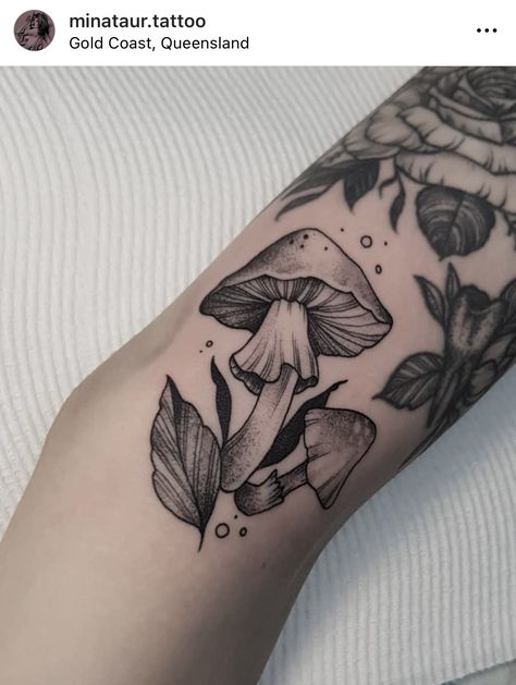 Mushroom Tattoo, Little Mushroom, White Tattoo, Gold Coast, Tattoo Studio, Tattoos, Flowers, Gold, Black