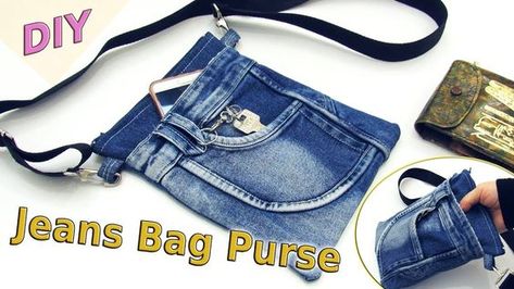 Diy Denim Crossbody Bag Tutorial, Denim Purse Pattern, Diy Jean Purse, Diy Denim Purse, Sew Denim, Diy Jean Bag, Old Jeans Recycle, Jean Diy, Denim Clutch Bags