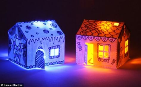 Bare Conductive's House Kit contains two paper houses, wired with conductive paint, which light up in the dark Paper Circuits, E Textiles, Steam Projects, Diy Tech, Interactive Walls, Mood Lights, Paper House, Stem Projects, Educational Projects