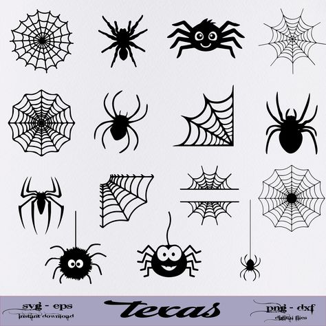 Spider Svg Free, Spider Easy Drawing, Cricut Halloween Projects, Pictures Of Spiders, Spider Stencil, Spider Silhouette, Kawaii Spider, Spider Web Svg, Spider Clipart