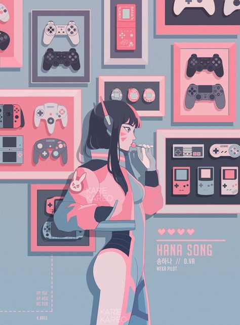 D&d Wallpaper, Gamer Girl Drawing, Meka Overwatch, Gamer Drawings, Game Over Wallpaper, Wallpaper Overwatch, Gamer Fanart, D.va Art, D Va Overwatch