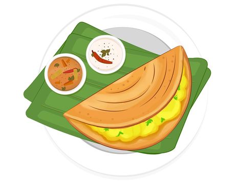 Dosa Illustration #Dribbble #diseno🍸. Dosa Illustration Art, South Indian Food Drawing, Indian Food Logo Design Ideas, South Indian Restaurant Logo, South Indian Food Illustration, Dosa Illustration, Dosa Drawing, Indian Food Cartoon, Indian Food Doodle