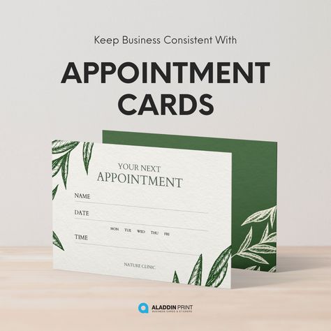 For Business Owners, a forgotten appointment can be a loss of time, energy, and most importantly money 💵 So, if you’re looking to keep business consistently busy, our custom Appointment Cards may be the perfect solution for you!   While simple, a physical reminder can leave a strong impression, making your clients significantly more likely to remember their next appointment 📅 Appointment Card, Appointment Cards, Services Business, Professional Services, Marketing Materials, Business Owners, Business Owner, Business Cards, Physics