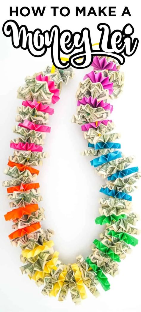 Dance Recital Candy Lei, Graduate Money Necklace, Candy Necklaces For Graduation, How To Make Candy Lays For Graduation, How To Make A Money Lay For Graduation, Paper Leis Graduation, How To Make A Graduation Lai, Make A Graduation Lei, Graduation Dollar Necklace