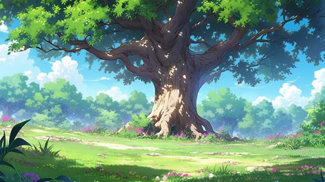 Anime Woods Background, Enviroment Art Nature, Anime Tree Background, Anime Nature Background, Anime Forest Background, Ghibli Environment, Anime Environment, Anime Tree, Anime Forest