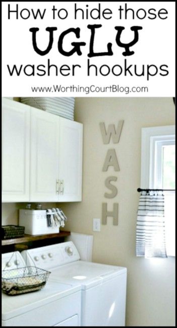 An Easy DIY To Hide Your Ugly Washer Hookups - Worthing Court Hide Laundry Hookups Washer And Dryer, Hide Washer Hookup, Hiding Washer Dryer Hookups, How To Hide Washer And Dryer Hookups, How To Hide Laundry Room Hookups, How To Hide Washer Dryer Hookups, Hide Washer And Dryer Hookups, How To Hide Laundry Hookups, Hiding Laundry Room Hookups