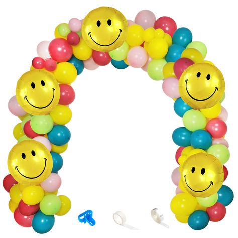 Groovy Party Decorations, Smiley Birthday, Emoji Balloon, Birthday Smiley, Dude Birthday, Groovy Party, Hippie Party, Beach Party Decorations, Colorful Balloons