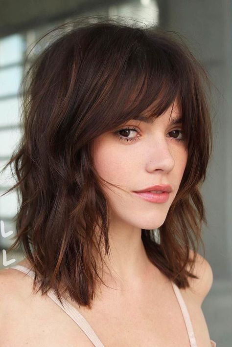 Center Parted Medium Length Hairstyles With Wispy Bangs Brown #mediumhair #bangs ❤ Are you looking for the trendiest medium length hairstyles with bangs? Then this place is for you. Check out our new photo gallery. ❤ #lovehairstyles #hair #hairstyles #haircuts Baby Hair Cut Style, Cute Medium Length Hairstyles, Fesyen Rambut, Bangs Hairstyles, Bangs With Medium Hair, Vlasové Trendy, Midlength Haircuts, Shoulder Length Hair Cuts, Shag Haircut