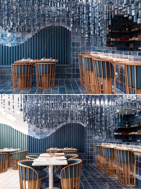 Masquespacio Have Designed A Restaurant Interior Inspired By The Sea And The Shape Of Waves Waterpark Hotel, Ocean Restaurant, Restaurant Themes, Decoration Restaurant, Nightclub Design, Airport Design, Sea Design, Restaurant Concept, Hotel Interior Design