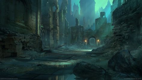 ArtStation - Ruins #3, Mathias Zamęcki Dnd University, Magic University, Fantasy Ruins, Dnd Inspiration, Ruined City, Rpg Map, Location Inspiration, Landscape Concept, Fantasy City