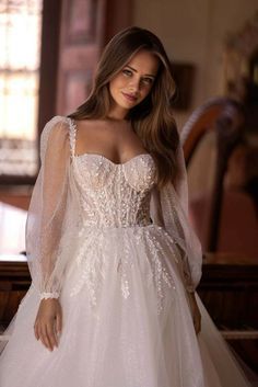 Woodland Fairy Princess Wedding Dress, Poofy Wedding Dress, Wedding Frocks, Wedding Dress Bustle, Pretty Wedding Dresses, Cute Wedding Dress, Wedding Dresses Corset, Dream Wedding Ideas Dresses, Wedding Dress Sleeves