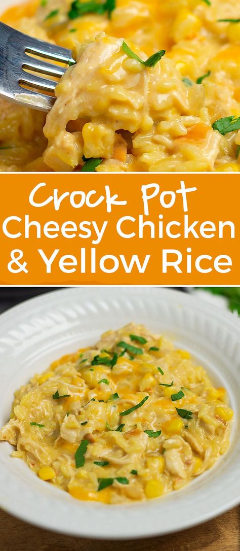 Cheesy Chicken And Rice Recipes, Crockpot Cheesy Chicken And Rice, Crockpot Asian Recipes, Crockpot Cheesy Chicken, Crock Pot Cheesy Chicken, Tritip Recipes, Sausage Crockpot Recipes, Chicken And Rice Recipes, Chicken And Yellow Rice