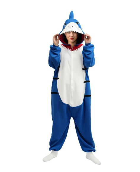 PRICES MAY VARY. ★ MATERIAL: 100% Polar Fleece Pyjamas,Breathable,Comfortable thermal and Soft to touch. Make you become a real shark in those cold days. ★ COZY: Shark Costume for Adult and Teens features buttons,easy to put on and take it off.Side pockets,carry your keys and cell phone around with you.Loose fit design give you freedom.Attached paw-shaped gloves complete the shark costume look. ★ CLEANING :Take good care of your new shark pajamas to prevent fading! The comfortable polyester mate Shark Onesie, Shark Pajamas, Shark Costume, Shark Costumes, Pajama Costume, Onesie Costumes, Animal Pajamas, Adult Pajamas, Pajamas For Women