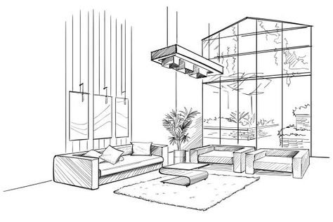 Croquis Architecture, Interior Architecture Sketch, Interior Design Sketchbook, Furniture Design Sketches, Perspective Drawing Architecture, Architecture Drawing Plan, Drawing Interior, Interior Design Renderings, Interior Architecture Drawing