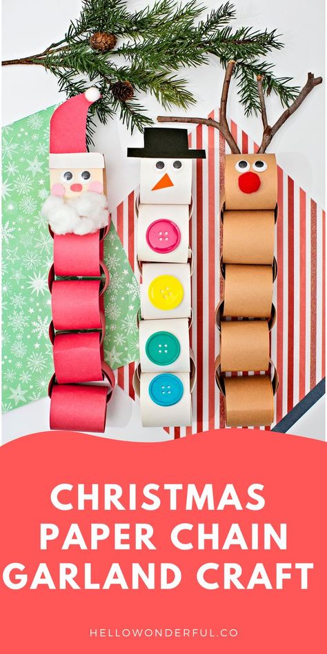 Snowman Chain Paper, Paper Garlands Christmas, Paper Links Chain Christmas, Paper Stocking Craft For Kids, Paper Chain Thanksgiving, Christmas Chain Garland, Holiday Paper Chain, Paper Chain Christmas Decorations, Paper Stocking Craft