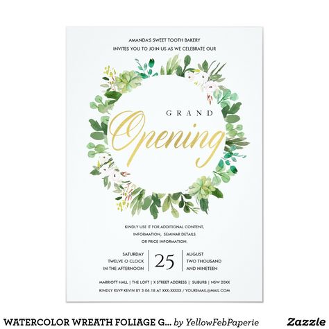 WATERCOLOR WREATH FOLIAGE GRAND OPENING CEREMONY INVITATION Opening Ceremony Invitation Card, Opening Card, Grand Opening Ceremony, Ceremony Invitation Card, Foliage Watercolor, Tropical Wreath, Tropical Invitations, Faux Cactus, Ceremony Invitation