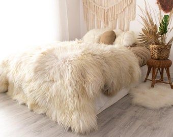 Genuine Sheepskin Rug Sheepskin Throw by naturalsheepskin on Etsy Large Sheepskin Rug, White Sheepskin Rug, Boho Blanket, Sheepskin Throw, Fur Rug, Sheepskin Rug, Home Design Decor, Luxury Decor, Boho Rug