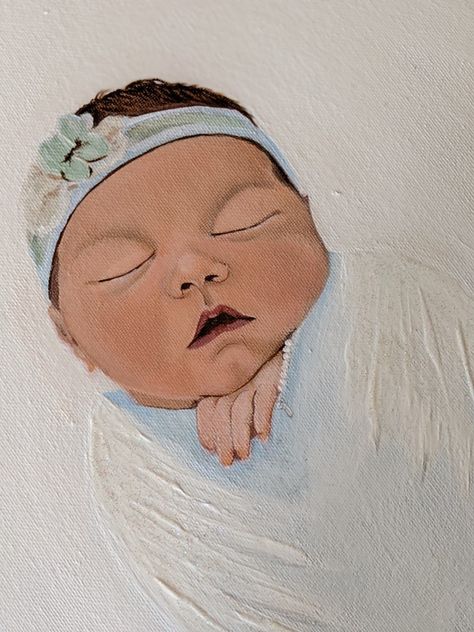 Newborn baby painting acrylic on canvas custom art angel wings home decor nursery artwork sent from heaven gift of life rainbow baby Angel Baby Art, Heaven Painting, Foster Baby, Black Canvas Paintings, Watercolor House Portrait, Nursery Artwork, Romantic Paintings, Art Angel, Baby Painting