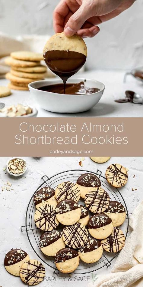 Chinese Almond Cookies, Almond Sugar Cookies, Shortbread Cookies Christmas, Almond Shortbread, Brown Butter Cookies, Almond Shortbread Cookies, Chocolate Dipped Cookies, Chocolate Shortbread Cookies, Christmas Shortbread