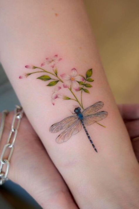 Dragonfly Flower Tattoo, Small Dragonfly Tattoo, Flying Tattoo, Dragonfly Tattoo Design, Female Tattoos, Insect Tattoo, Skeleton Hand Tattoo, Intricate Tattoo, Inspiration Tattoo