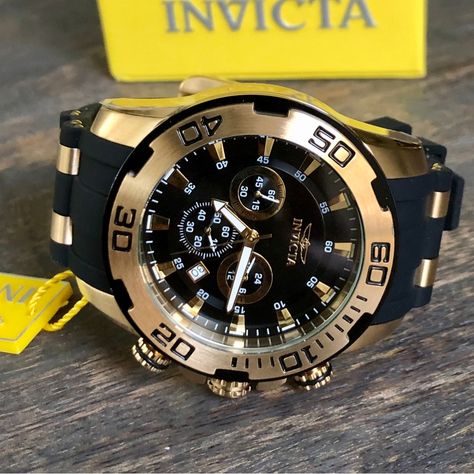 Mens Watch Brands, Mens Invicta Watches, Disney Watches, Mens Chronograph, Watch Storage, Black Quartz, Invicta Watches, Fashion Suits For Men, Two Tone Watch