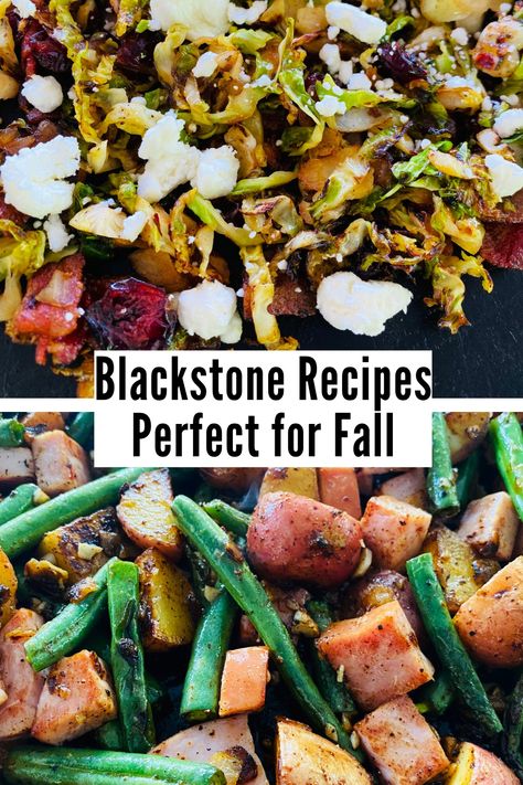 brussel sprouts and ham and green beans Blackstone Grilling Ideas, Blackstone Christmas Recipes, Flat Top Grill Recipes Vegetarian, Dinner Ideas Flat Top Grill, Fall Dinner Recipes Blackstone, Stovetop Griddle Recipes, Black Stone Fall Recipes, Sausage Blackstone Recipes, Fall Blackstone Meals