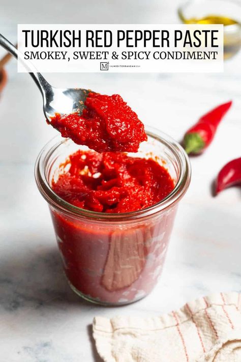 Hot Red Pepper Recipes, Turkish Red Pepper Paste, Turkish Pepper Paste, Easy Sauces, Red Pepper Recipes, Mediterranean Foods, Red Pepper Paste, Roasted Red Pepper Pasta, Pepper Paste