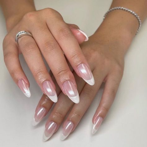 35 Hailey Bieber Pearl Nails : Glazed Donut Tapered Square Nails Glazed Donut Nails With French, French Donut Nails, Glaze French Nails, Glazed Donut French Tips, Glazed Donut French Manicure, Glazed Donut Nails Dip Powder, Shimmery French Tip Nails, Glazed Donut Nails With Design, French Tip Glazed Donut Nails