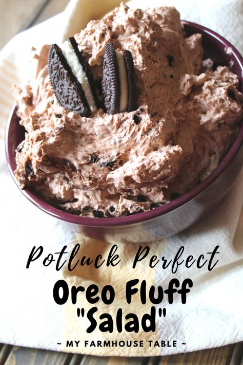 Oreo Salad Recipe, Chocolate Fluff Dessert, Fluff Recipes Cool Whip, Fruit Fluff Salad, Oreo Fluff Salad, Oreo Salad, Chocolate Fluff, Pudding Fluff, Oreo Fluff Dessert