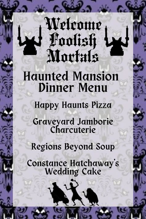 Haunted Mansion Themed Dinner - Inspiring Magical Memories Haunted Mansion Dinner Party, Haunted Mansion Themed Dinner, Haunted Mansion Themed Food, Haunted Mansion Themed Snacks, Disneys Haunted Mansion Decor, Haunted Mansion Dinner And Movie, Haunted Mansion Party Food, Haunted Mansion Food Ideas, Haunted Mansion Party Ideas