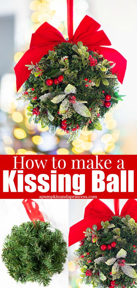 Diy Kissing Ball, Christmas Party Games For Groups, Green Christmas Decorations, Kissing Balls, Kissing Ball, Classic Christmas Decorations, Diy Christmas Gifts Cheap, Gold Christmas Decorations, Christmas Mantel Decorations