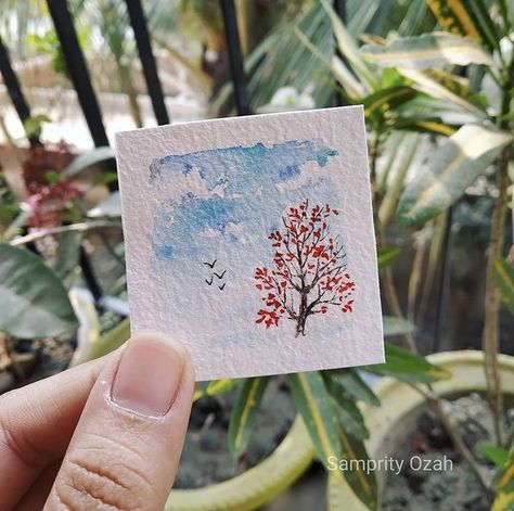 Watercolor Christmas Cards Diy, Watercolor Pencil Art, Cotton Tree, Watercolor Scenery, Bright Blue Sky, Watercolor Paintings Nature, Watercolor Beginner, Watercolor Paintings For Beginners, Diy Watercolor Painting