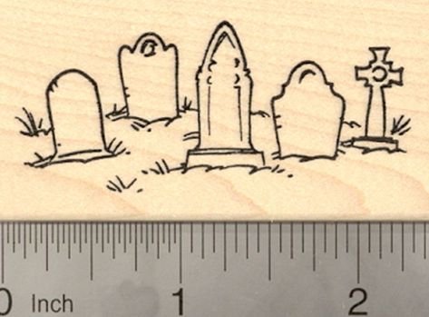 Halloween Graveyard Rubber Stamp, with Tombstones Cemetery Scene Graveyard Tattoo, Halloween Graveyard, Mythological Creatures, Chalk Art, Halloween Haunt, Tombstone, Ink Pads, Graveyard, Rubber Stamp