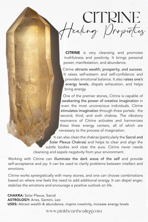 Citrine Crystal Benefits, Citrine Crystal Aesthetic, Citrine Crystal Meaning, Citrine Properties, Crystal Healing Chart, Creative Imagination, Crystal Properties, Crystal Guide, Crystals Healing Properties